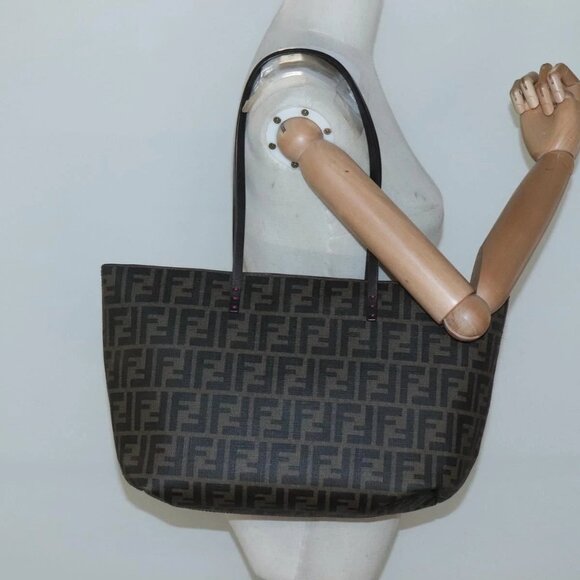 FENDI Zucca Canvas Tote Bag PVC Black Brown - Picture 13 of 15